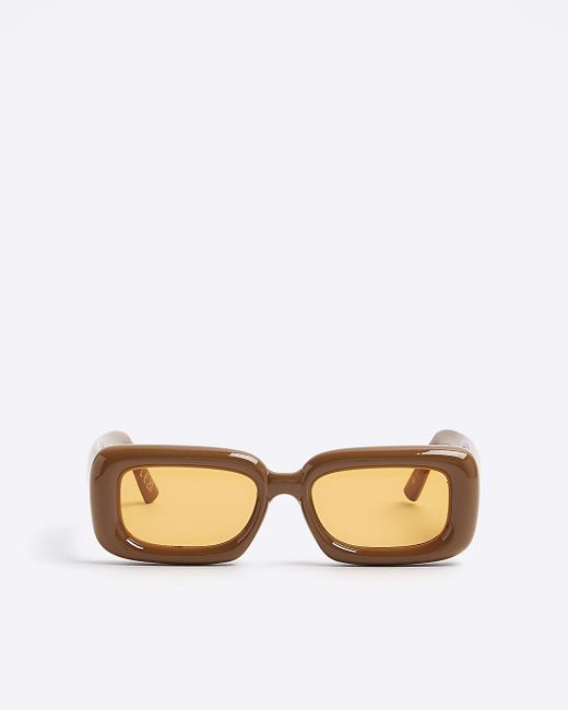 River Island Natural Orange Bubble Frame Rectangular Sunglasses for men