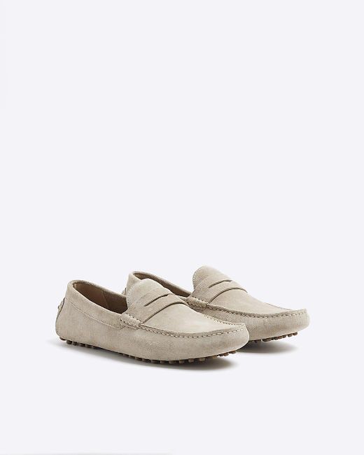 River Island White Stone Suede Loafers for men