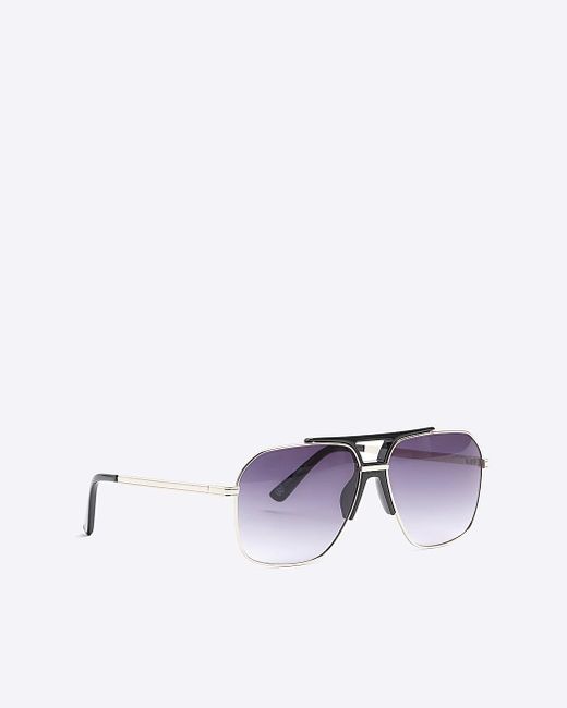 River Island Purple Black Cut Out Aviator Sunglasses for men