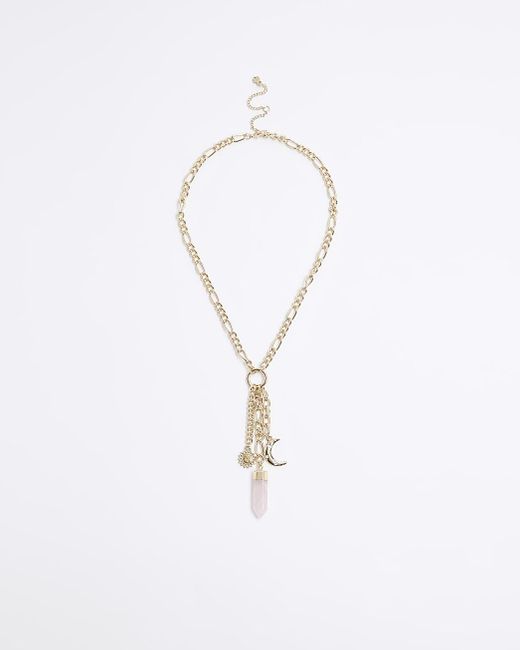 River Island White Gold Charm Necklace