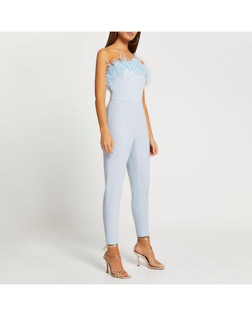 First Class Blue Bandeau Feather Wide Leg Jumpsuit – Club, 50% OFF