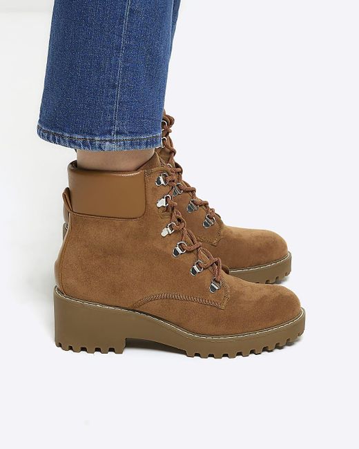 River Island Brown Wedge Hiker Boots Lyst