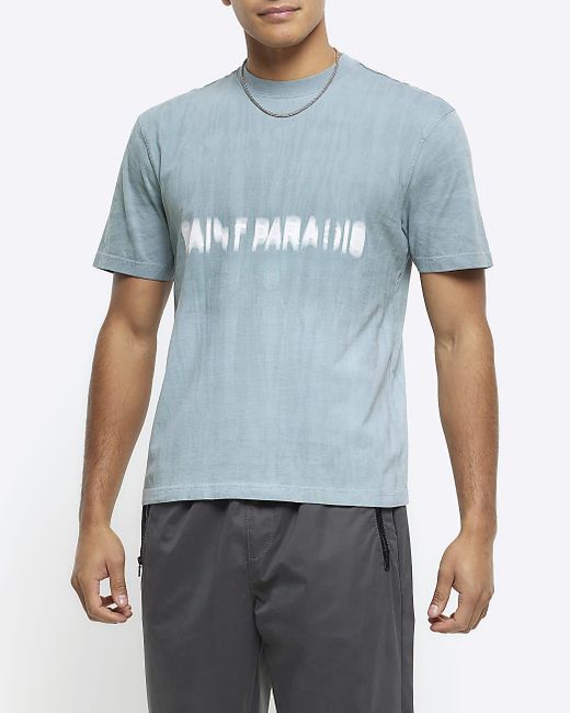 River Island Blue Green Regular Fit Blur Graphic T-shirt for men