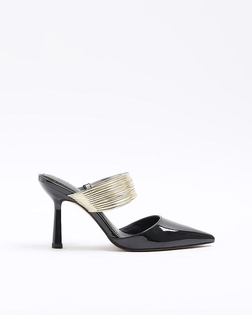 River Island White Black Cuff Heeled Court Shoes