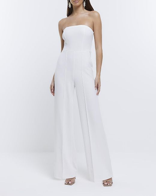 River Island Bardot Jumpsuit in White Lyst