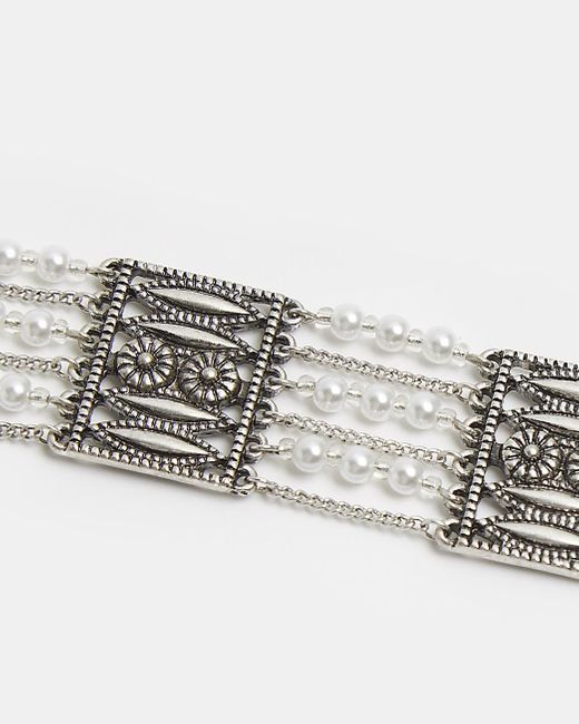 River Island Silver Pearl Choker 