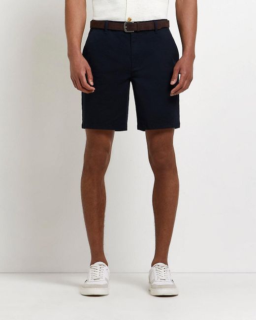 River Island Navy Slim Fit Belted Chino 