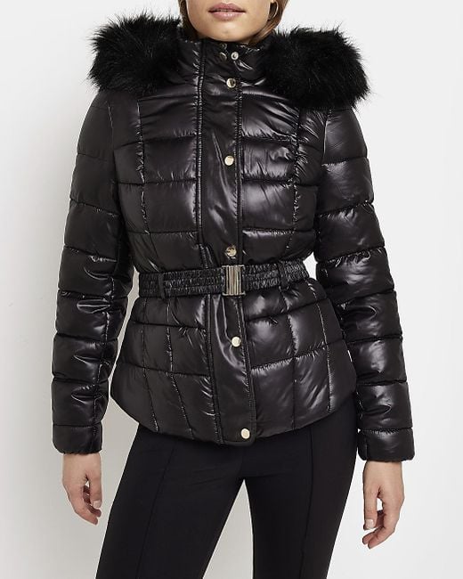 River Island Black Quilted Hooded Puffer Coat Lyst Canada