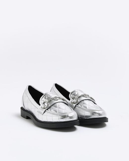 River Island Metallic Quilted Loafers in White | Lyst