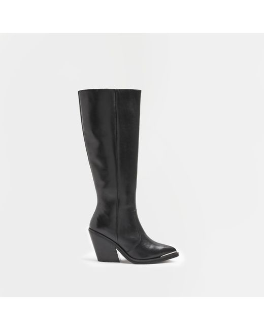 River Island Leather Knee High Heeled Boots in Black Lyst UK