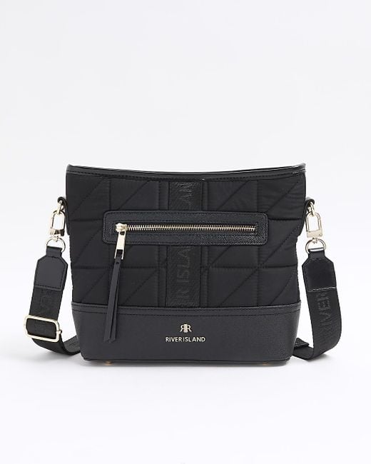 River Island Black Quilted Webbing Cross Body Bag