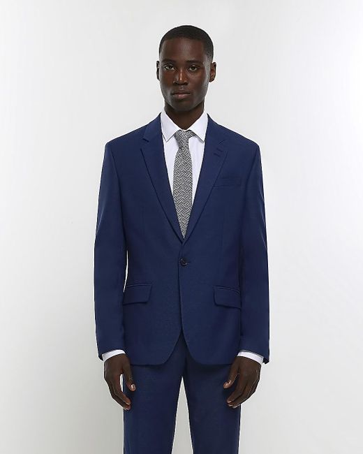 River Island Bright Blue Regular Fit Suit Jacket for men