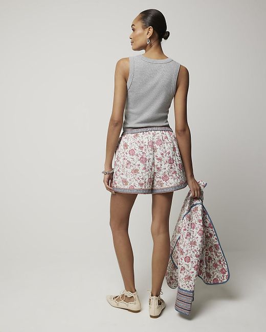 River Island Gray Pink Quilted Floral Shorts