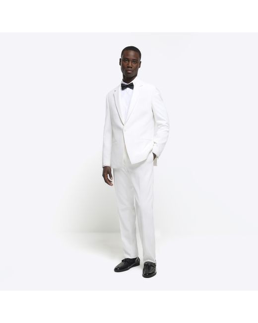 River Island White Slim Fit Crepe Tux Trousers for men