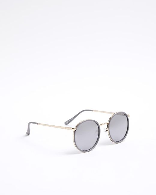 River Island Metallic Grey Round Sunglasses for men