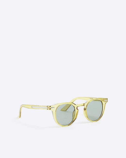 River Island Metallic Green Round Sunglasses for men