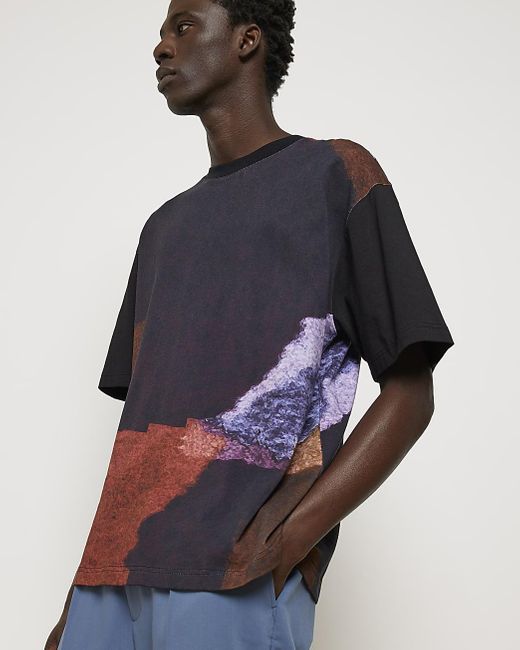 River Island Cotton Ri Studio Oversized Fit Print Tshirt in Black for