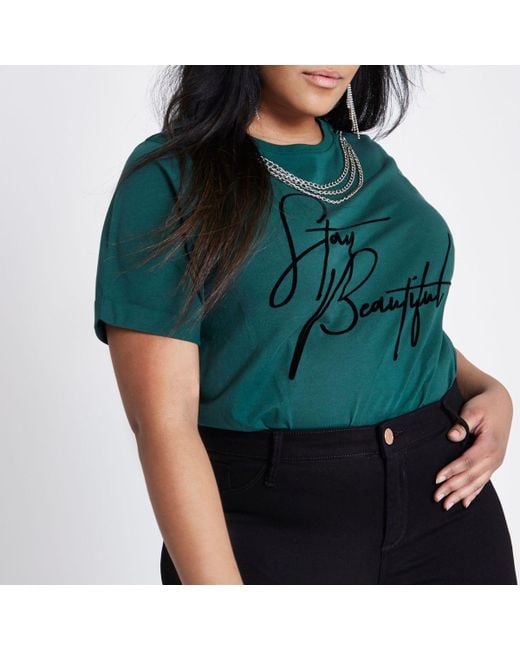 River island Plus Green 'stay Beautiful' Print T-shirt Plus Green 'stay Beautiful' Print T-shirt 