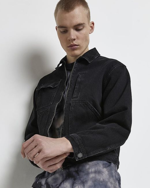 Black Boxy Fit Workwear Denim Jacket 
