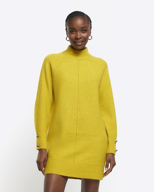 River Island Yellow Knitted Cosy Jumper Mini Dress