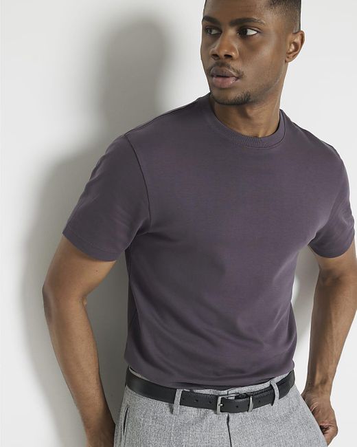 River Island Gray Purple Slim Fit Ri Studio T-shirt for men