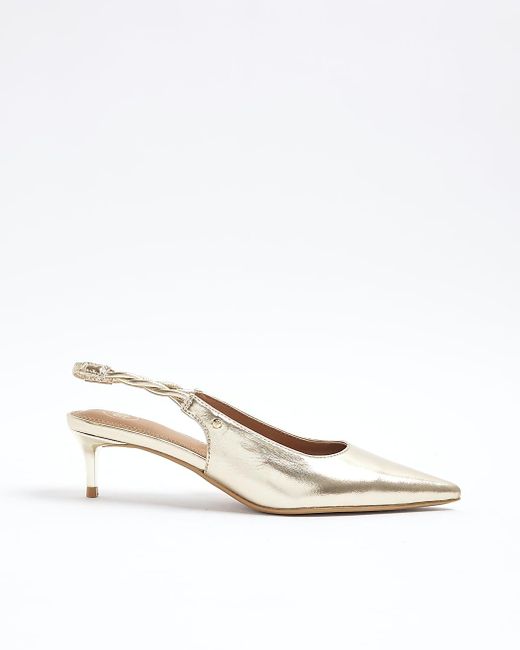 River Island White Twist Strap Heeled Court Shoes