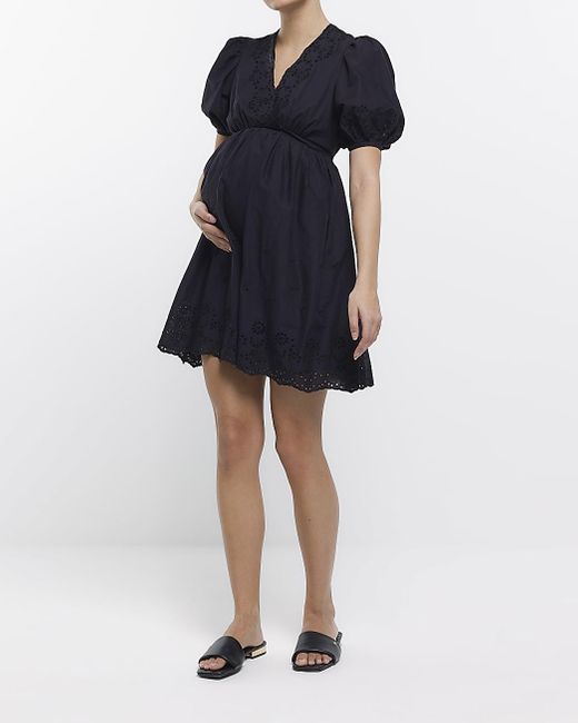 River Island Maternity Black Broderie Skater Mini Dress in Blue Lyst