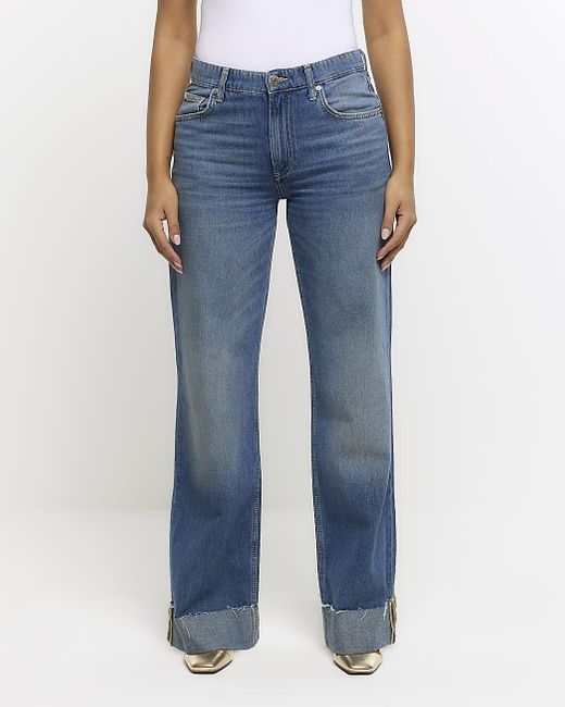 River Island Blue Mid Rise Loose baggy Jeans