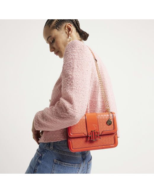 River Island Red Embossed Woven Satchel Bag