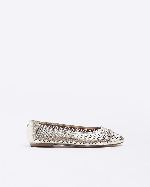 River Island White Gold Cut Out Bow Ballet Pumps