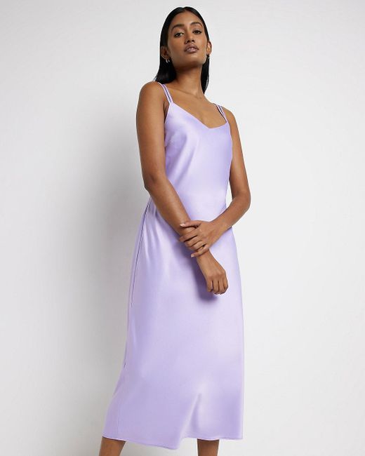 River Island Purple Satin Slip Midi Dress | Lyst UK