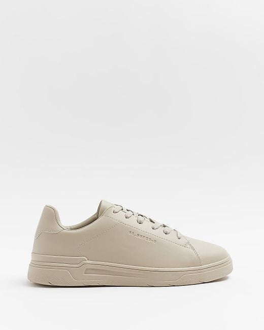River Island Natural Beige Lace Up Low Top Trainers for men
