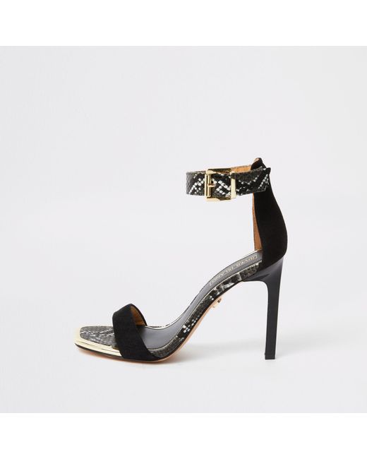 River Island Black Barely There Snake Print Sandals