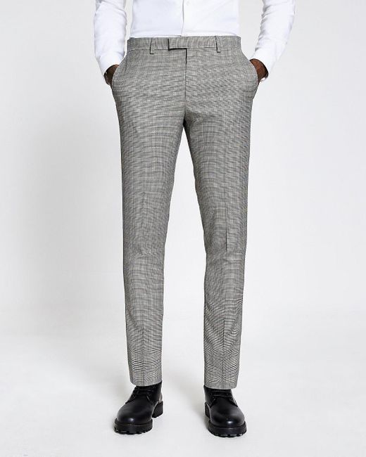 River Island Heritage Check Skinny Fit Suit Trousers in Brown for Men - Lyst