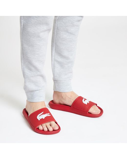lacoste flip flops red