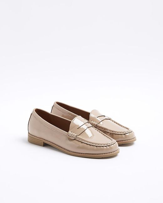 River Island White Beige Patent Loafers