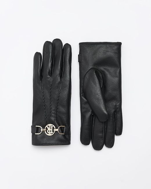 River Island Black Ri Leather Gloves