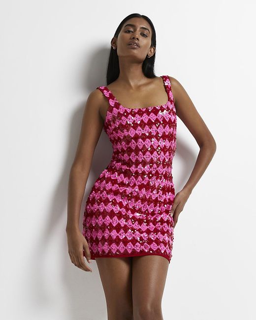 River Island Pink Checkerboard Sequin 