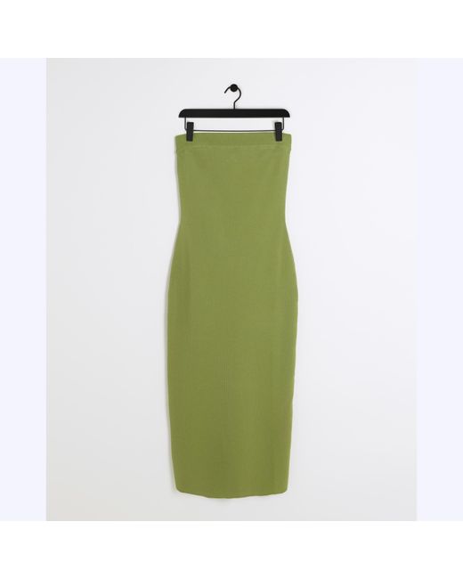 River Island Green Knit Bandeau Bodycon Midi Dress