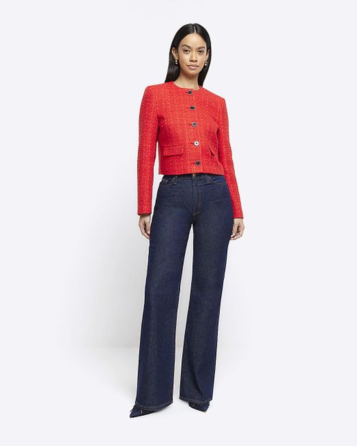 River Island Red Boucle Crop Trophy Jacket