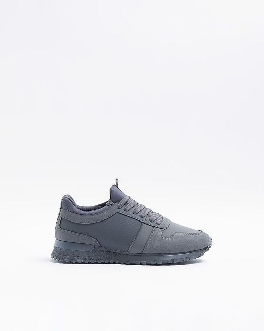 River Island Grey Embossed Runner Trainers in Blue for Men | Lyst