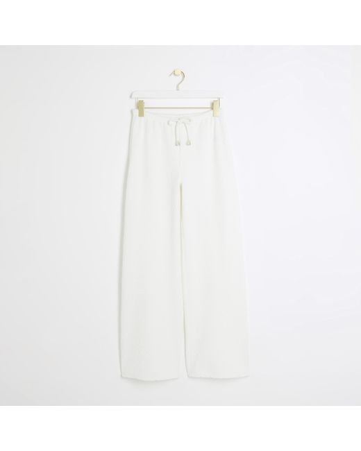 River Island White Textured Wide Leg Trousers