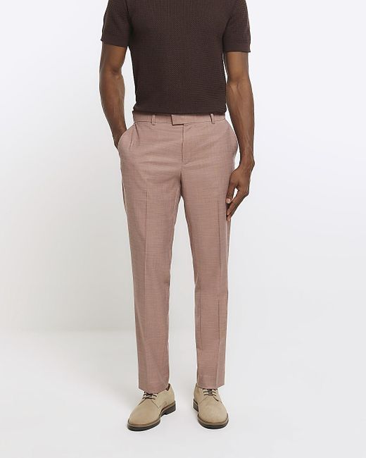 River Island Natural Textured Suit Trousers for men