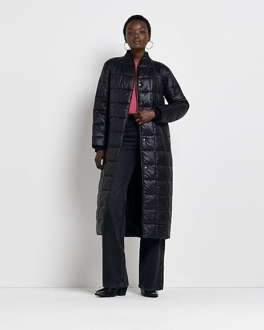 River Island Black Padded Longline Coat in Blue Lyst UK