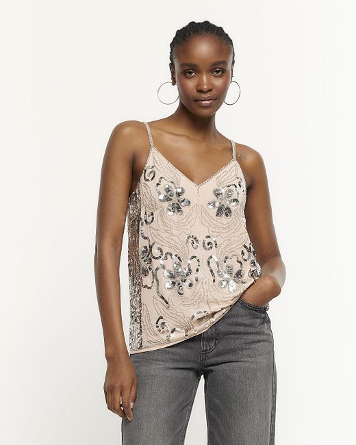 River Island Natural Floral Embellished Cami Top