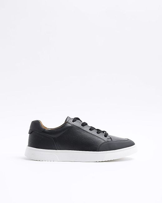 River Island White Black Textured Lace Up Trainers for men