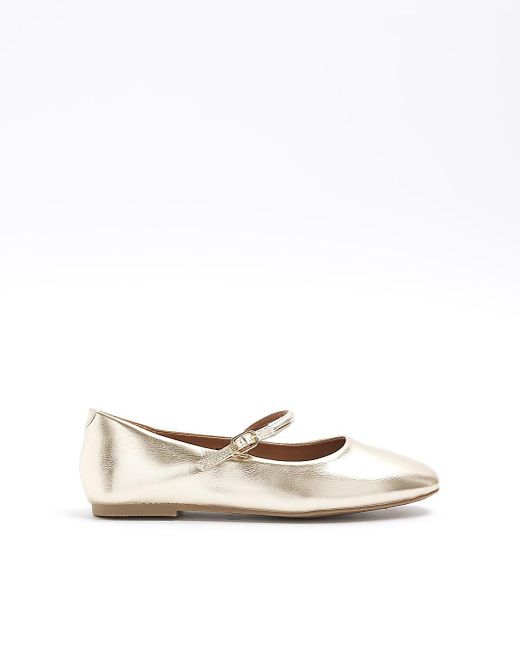 River Island White Gold Mary Jane Ballet Pumps