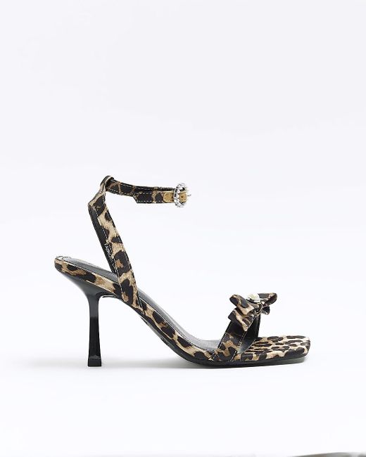 River Island Animal Print Pearl Bow Heeled Sandals in White | Lyst