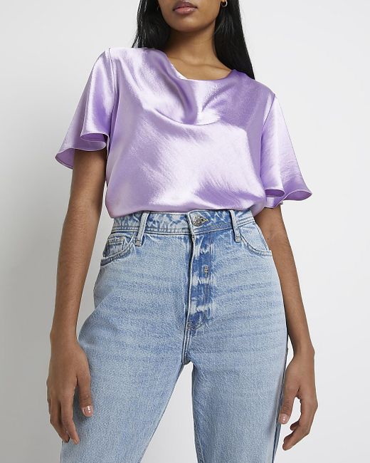 River Island Purple Satin Cowl Neck 