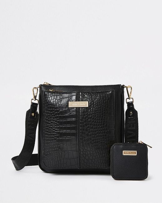 River Island Croc Embossed Messenger Bag in Black Lyst